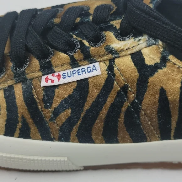 Superga 2750 Fanvelw Velvet Cognac Zebra Animal Print Sneakers Lace Up Size 8 - Picture 7 of 13